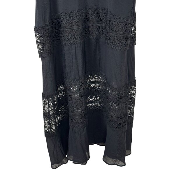 Elan Black Lace Tiered Maxi Dress Large Tie Spaghetti Straps Tassel Flowy Boho - Picture 3 of 13